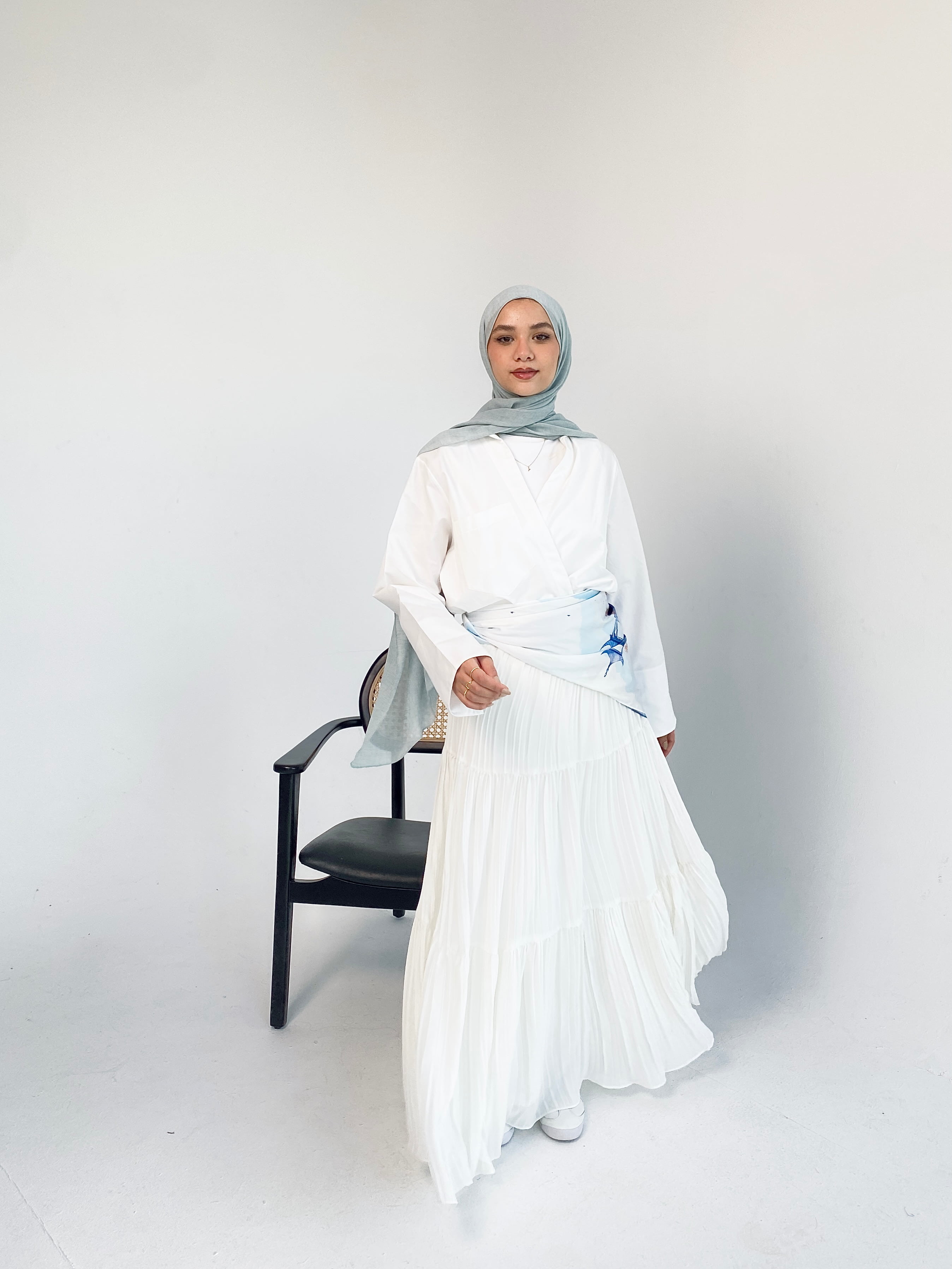 White Flowy Pleated Skirt