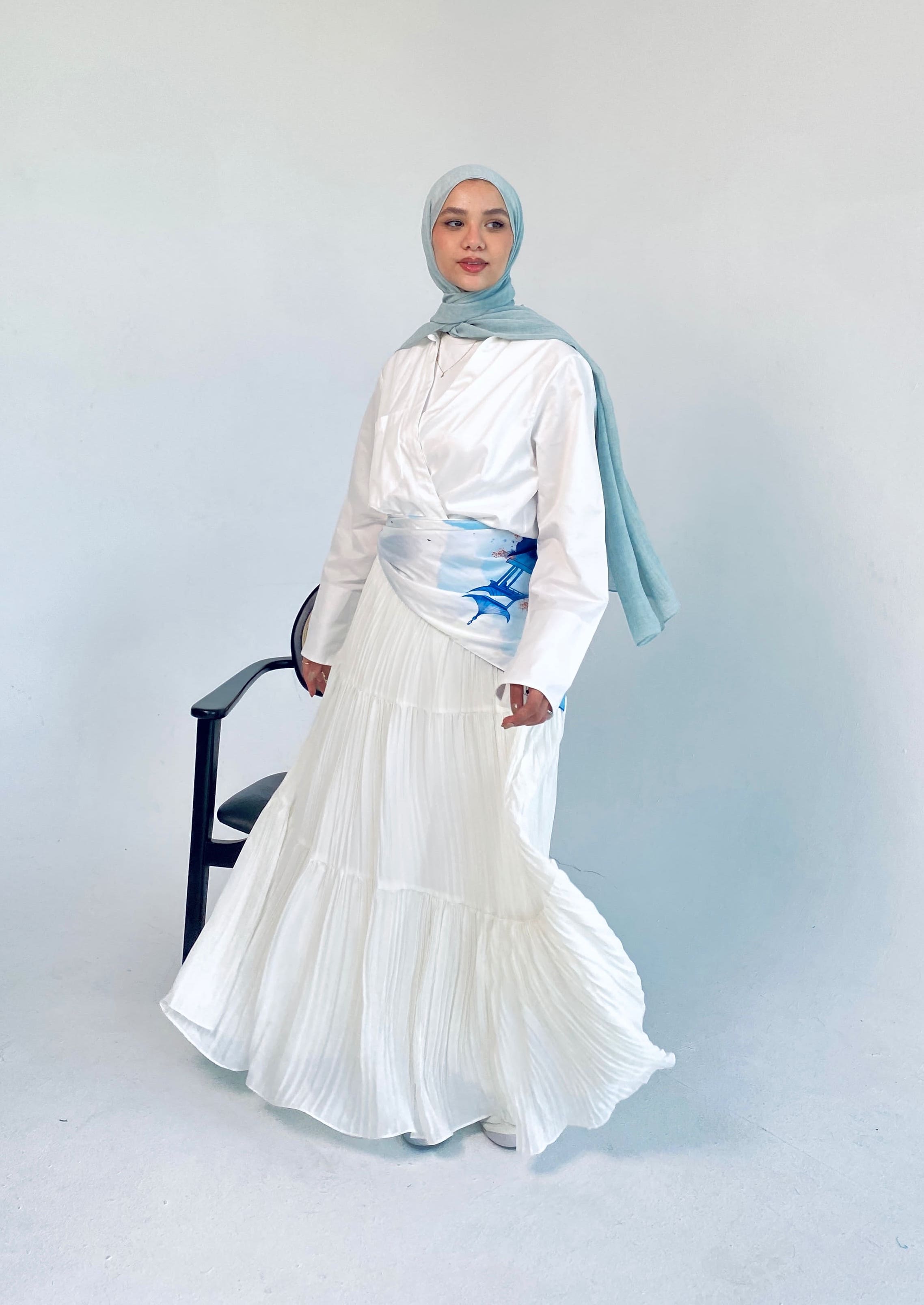 White Flowy Pleated Skirt