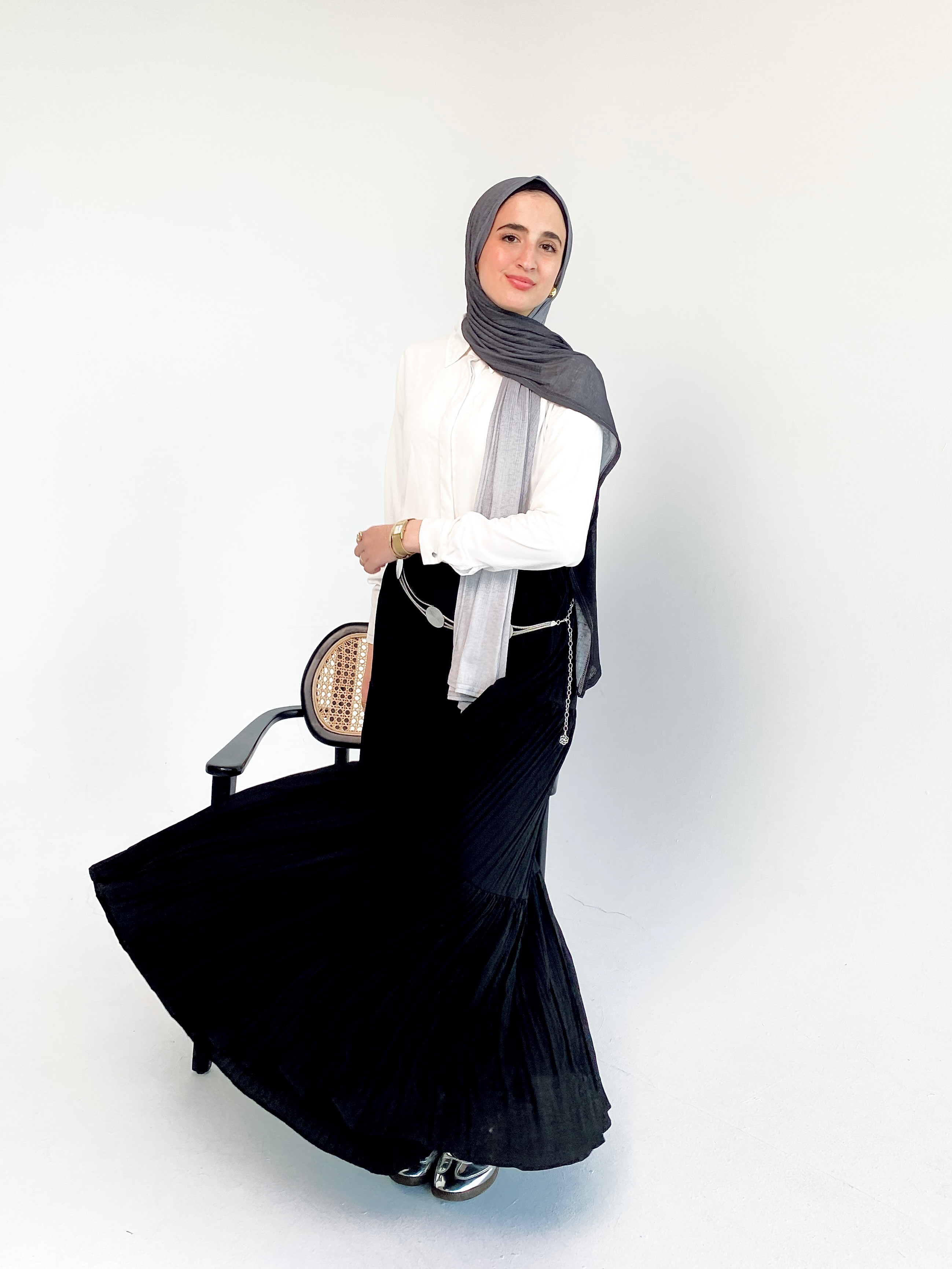 Black Flowy Pleated Skirt